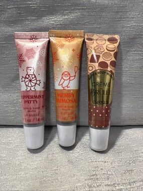 Bath & Body Works Pink, Gold & Brown Holiday Lip Gloss Trio